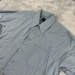 Slates Shirt Men XL Blue Plaid Check Button Up Pocket Outdoors Hiking Lighweight